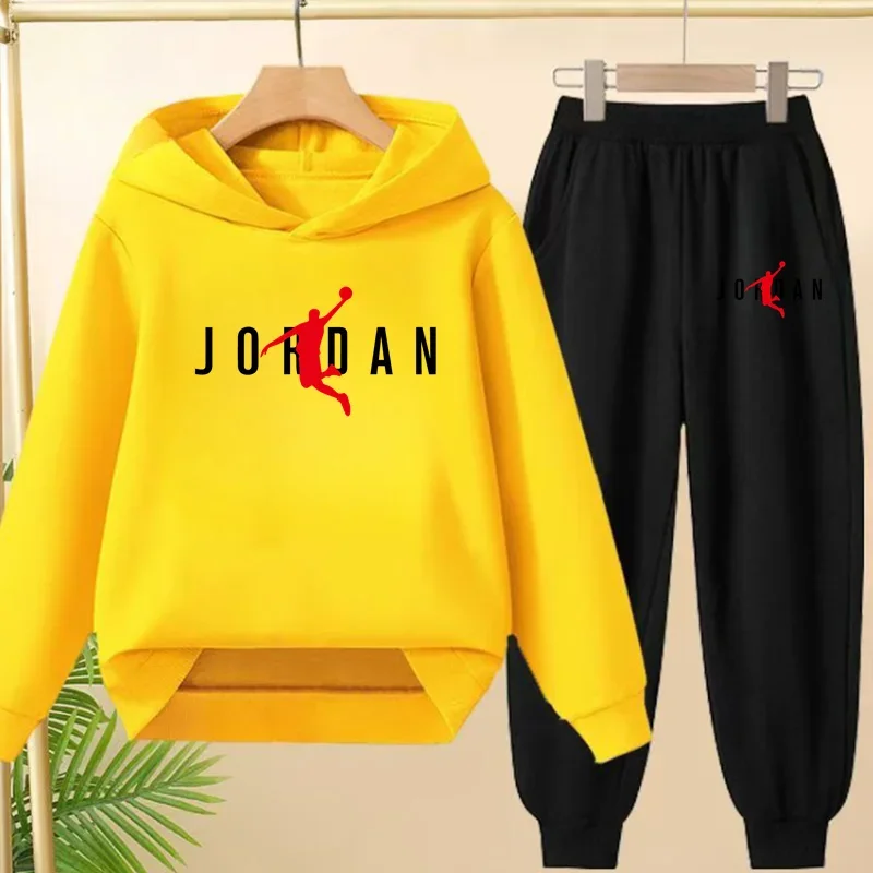 Children's Sportswear Set with Hoodie Sweatshirt And Long Pants Suitable for Kids Aged 3-13 Years Old for Engaging in Sports