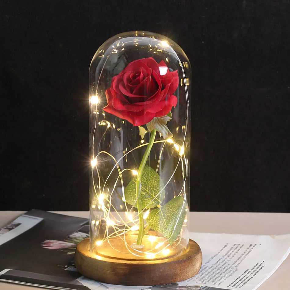 Beauty and the beast flower flask Rose In LED Glass Dome Forever Rose Red Rose Valentine's Day Mother's Day Special Romantic Gif