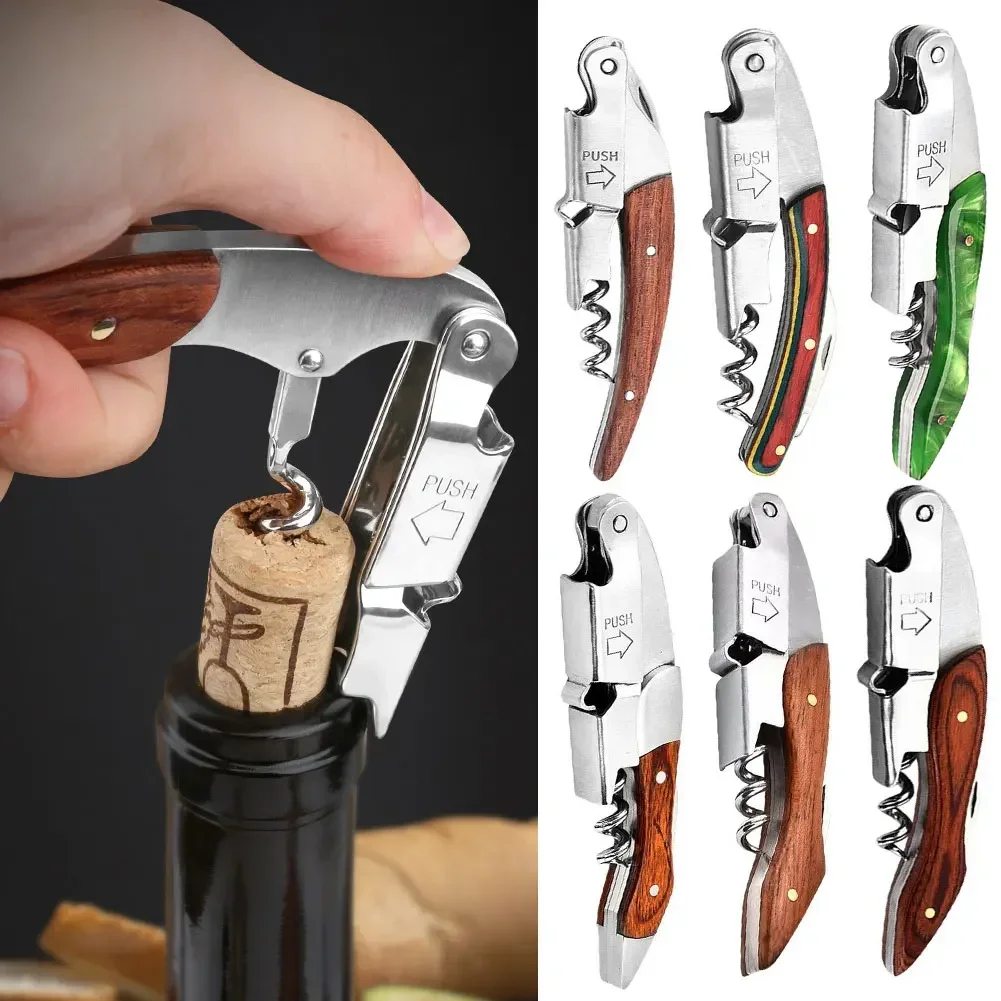 Stainless Steel Corkscrew Wine Key Beer Bottle Opener Foil Cutter Wood Handle Openers Waiters Wine Knife Corkscrews Sommelier