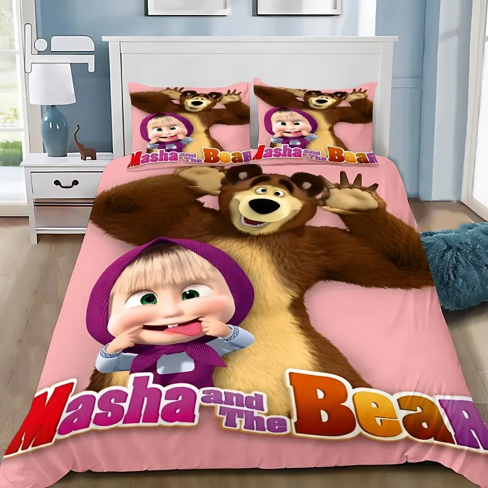Fille Masha housse de couette taie d'oreiller dessin animé ours ensemble de literie adulte garçon fille chambre décoration enfants simple Double grande taille