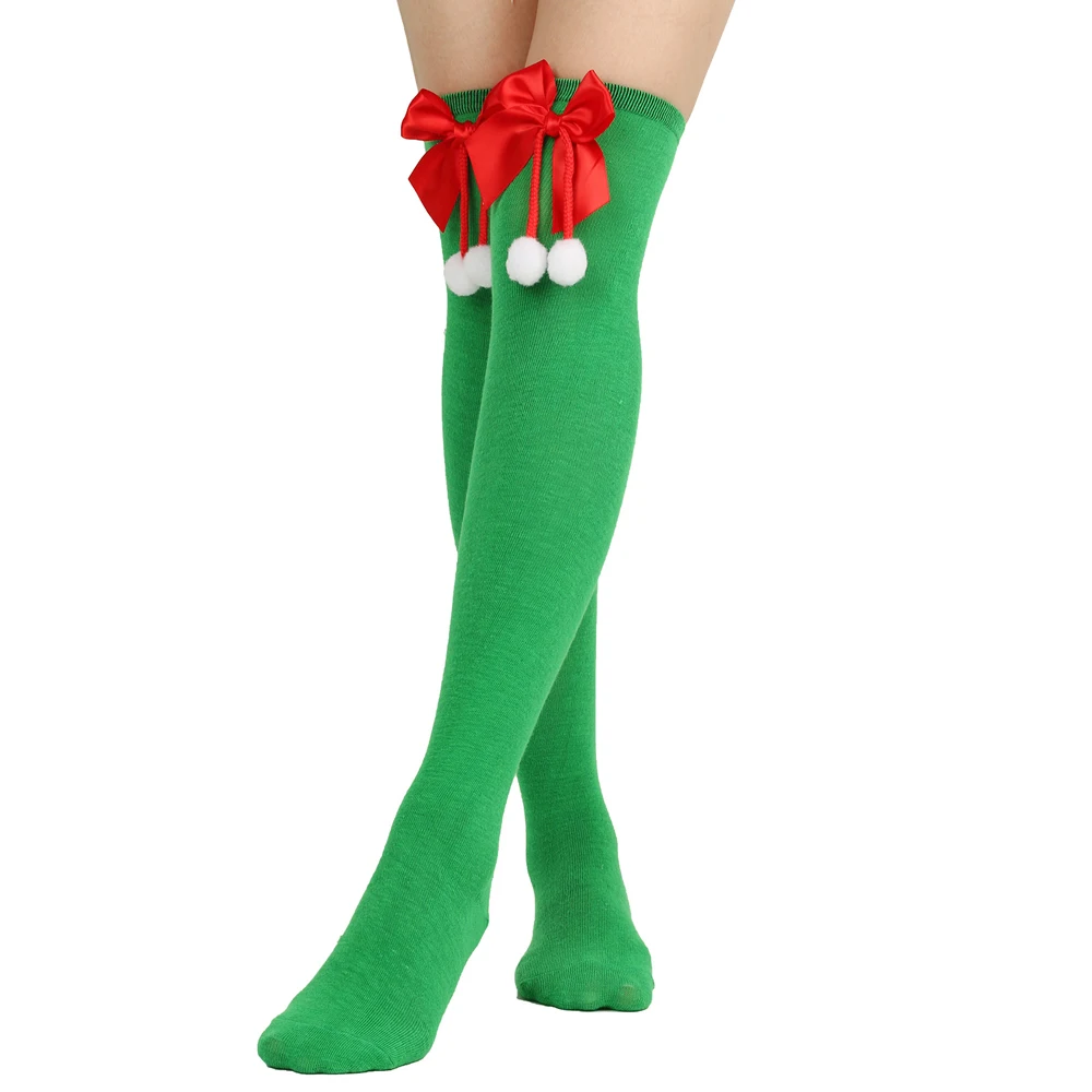 Halloween Christmas Party Stockings Women Girls Over Knee High Socks Red Green Striped Long Socks Xmas Decoration Ornaments