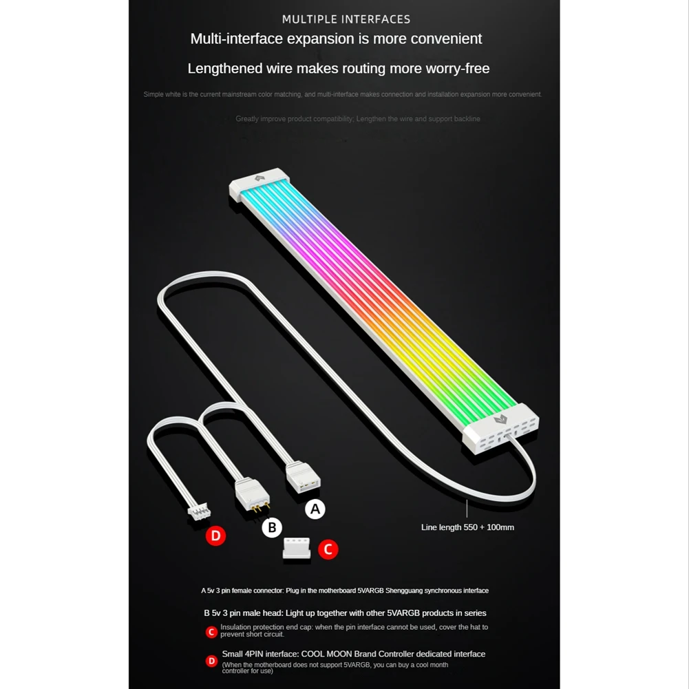 COOLMOON AL300 3PIN+4PIN ARGB Luminous Light Board Neon Line for 8P/24PIN Motherboard Chassis Light Strip Decorative Line