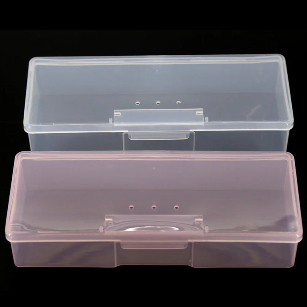 Nail Art Storage Box Nail Accessories Organizer Clear Pink Plastic Container Nail Rhinestone Brush Pen Buffer Grinding Files Box