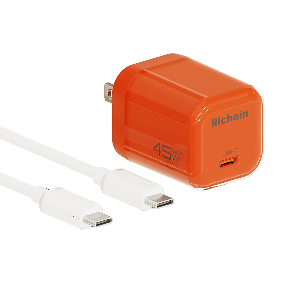 USB C GaN 45W Charger Block Mini Portable Fast Charger For iphone16/17/17pro Series With 1.2M USB C Cable For Samsung For Xiaomi