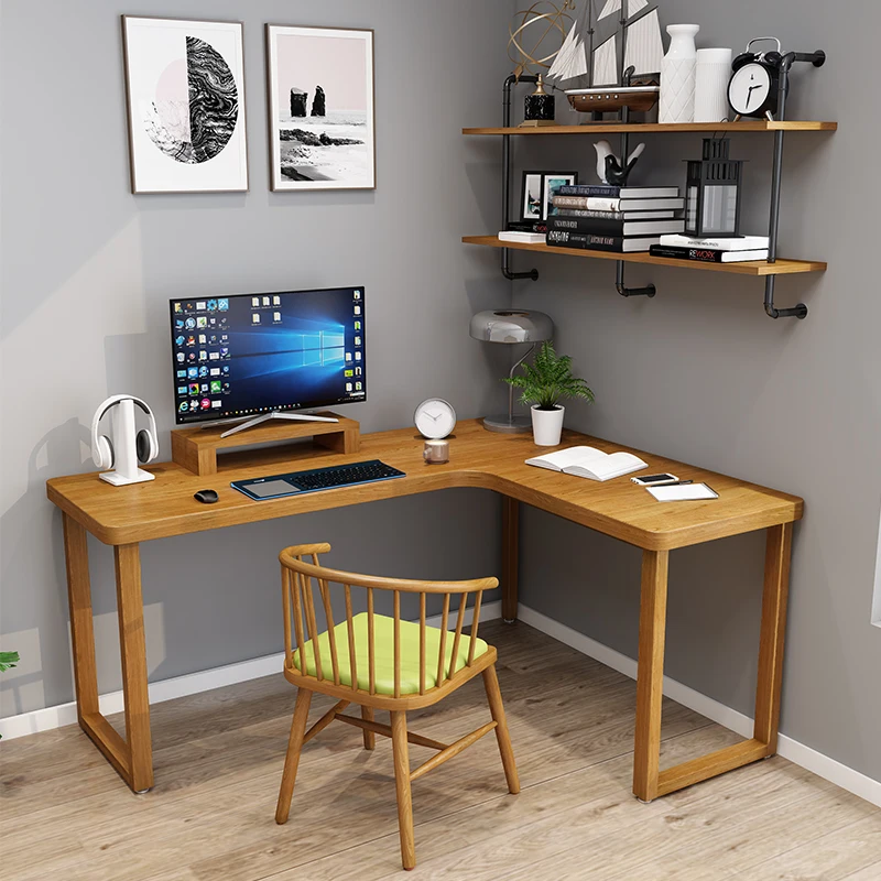 Solid wood corner writing desk household bedroom L-shaped combination corner modern simple computer table and chair combination
