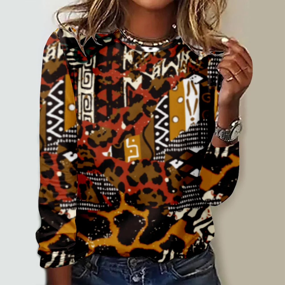 Fashion Leopard Printed Sweatshirt Women O-Neck Lady Pullover Tops Casual Loose Long Sleeved Autumn Winter Clothes