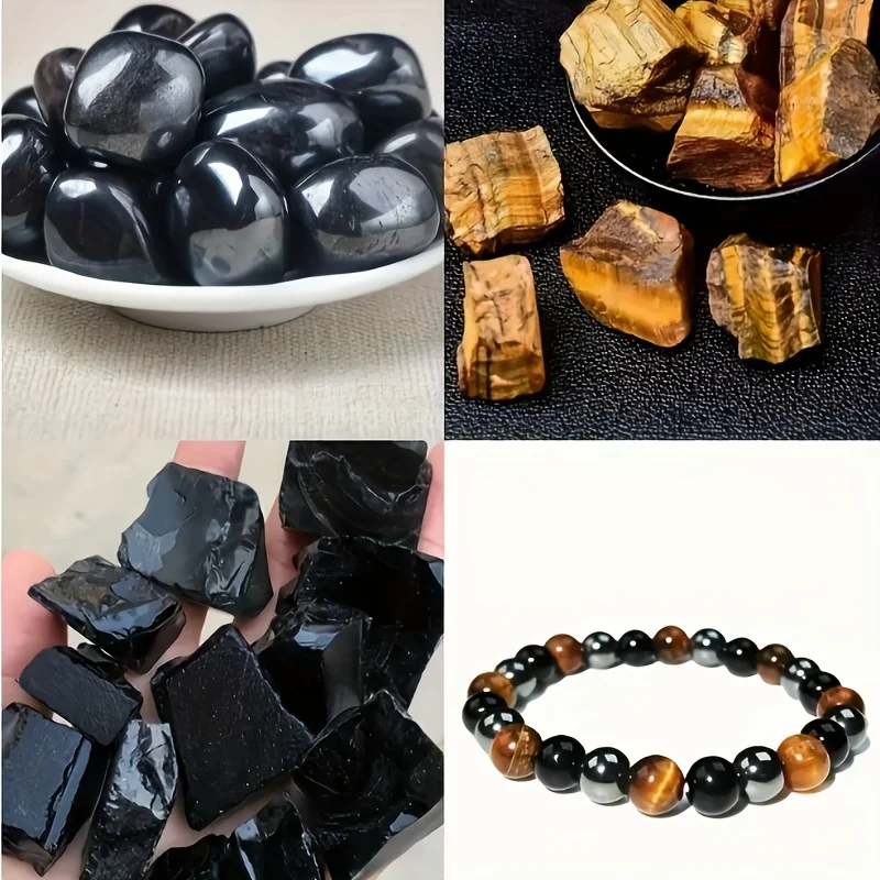 JD Triple-Material Tiger's Eye Obsidian Bead Bracelet Attracts Wealth Brings Balance & Blocks Negativity Bohemian Healing Gift
