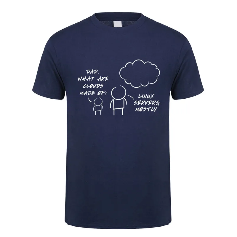 Linux servers Mostly Cloud T Shirt Summer Men Short Sleeve Cotton Computer Programmer Tshirt Funny Man T-shirts JL-108