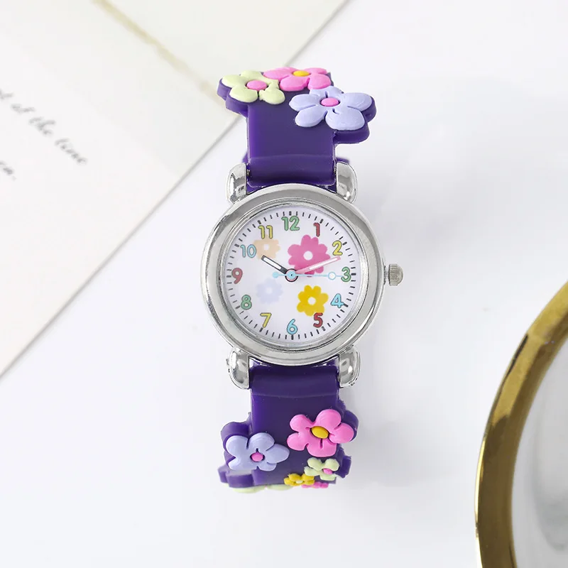 

Милые милые цветные мультяшные часы с цветком, розовая силиконовая лента, кварцевые часы с героями мультфильмов для школьниц, детские кварцевые наручные часы