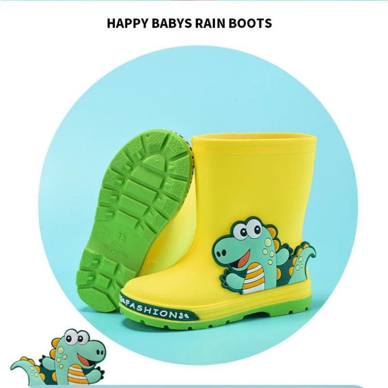 Children\'s Rain Boots Baby Kindergarten Elementary School Students Boys and Girls Waterproof Anti-slip Mid-tube Rubber Shoes