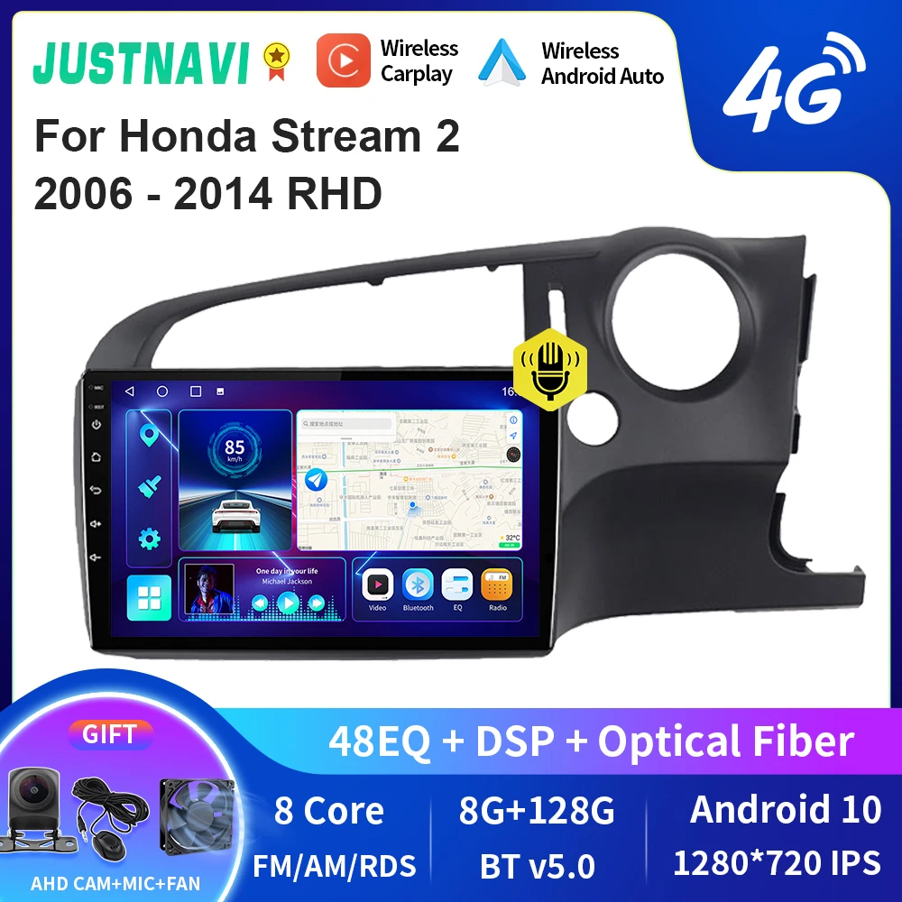 

JUSTNAVI QT10 беспроводной CarPlay Android авто радио для Honda Stream 2 2006 - 2014 RHD стерео автомобильный мультимедийный видеоплеер GPS DVD