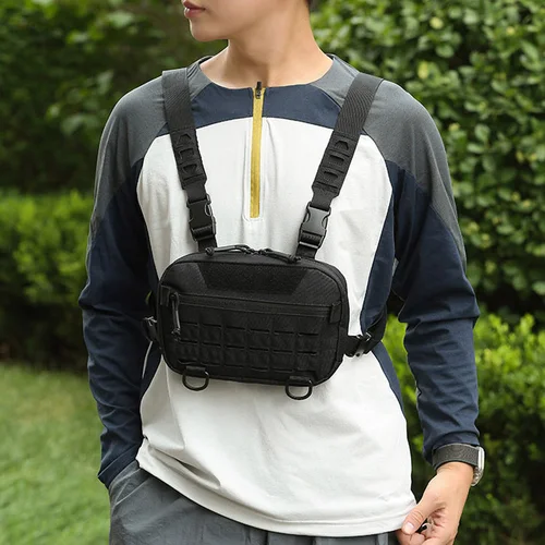 Imagen 2 del producto Bolsa táctica Molle para el pecho para hombre, chaleco de viaje para deportes al aire libre, senderismo, caza, pesca, ciclismo, bolsa frontal