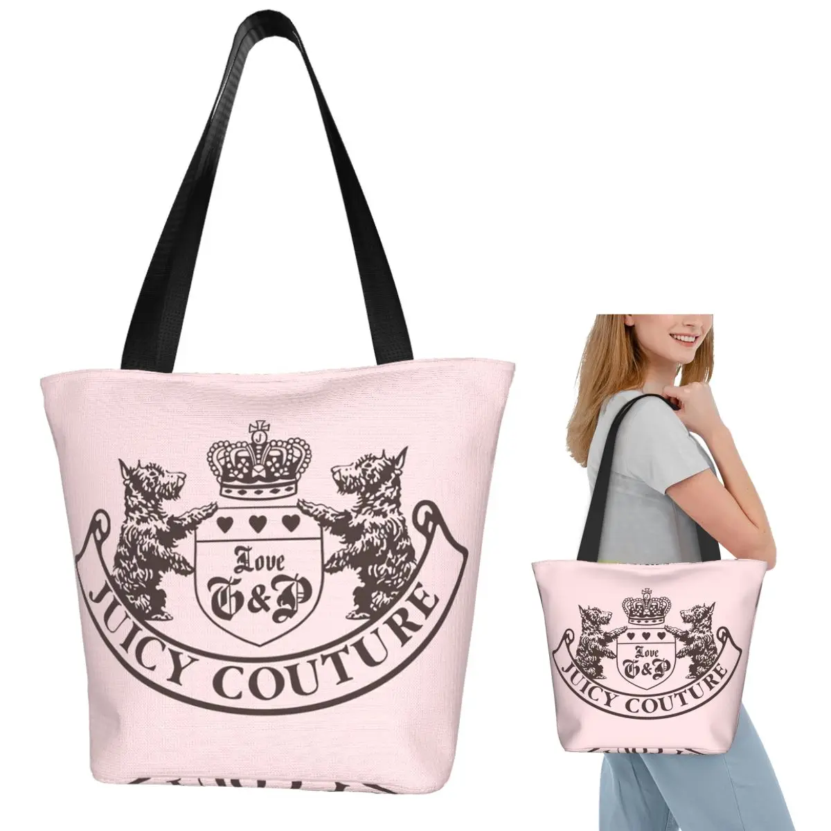 Y2k Juicy Couture Crest Shopping Tote Bag Lona Bolsos de hombro de gran capacidad Shopper Bolso de compras para mujer