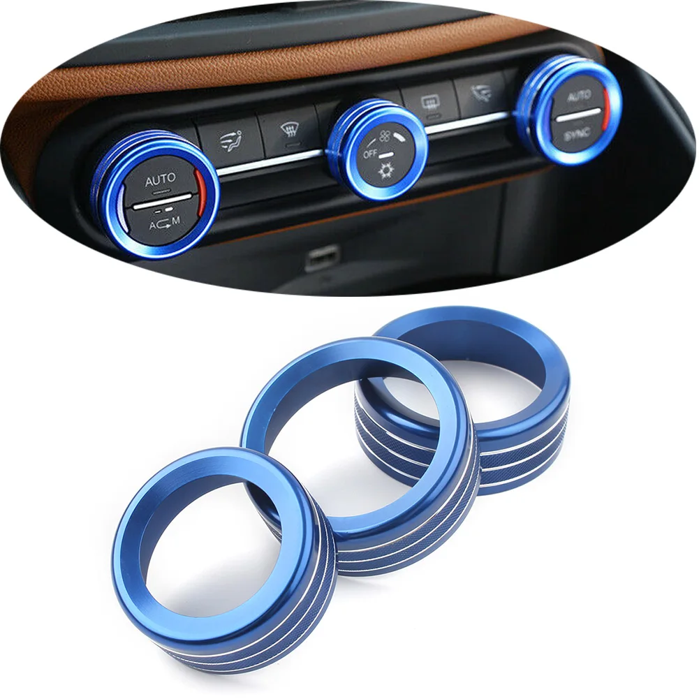 Blue Car Interior Air Condition Console AC Control Switch Knob Ring Cover Trim 3Pcs For 2017-2020 Alfa Romeo Giulia Stelvio