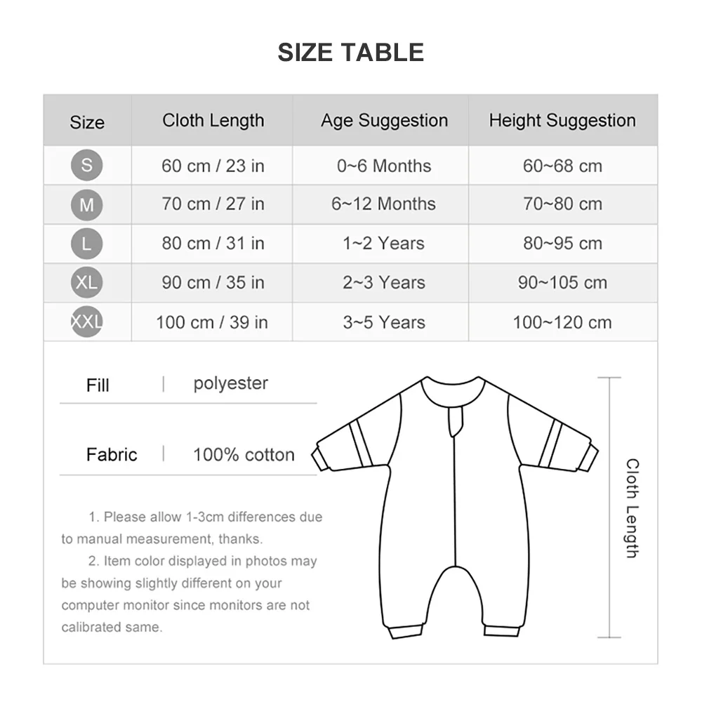 Baby Sleeping Bag Removable Sleeves Winter Warm Kids Sleepwear Baby Pajamas 3-Ways Zipper 100% Cotton Baby Sleepsack 2.5Tog