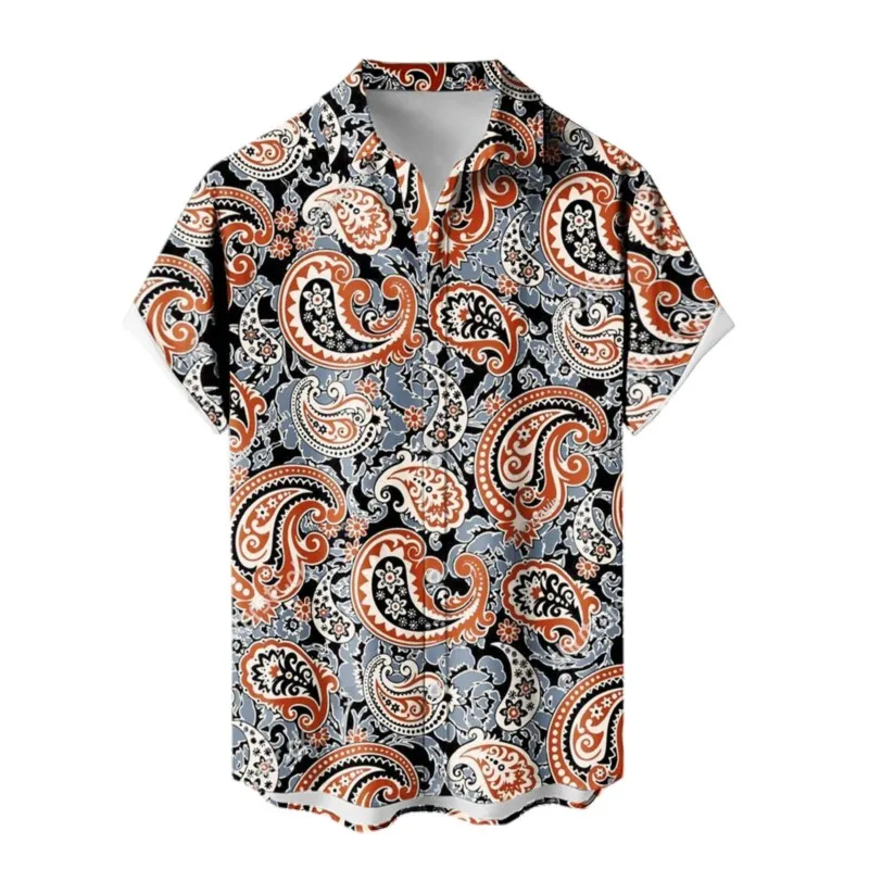 Camisa de manga curta masculina com botão em gola alta, blusa casual rua, estampa personalizada e elegante, verão, nova