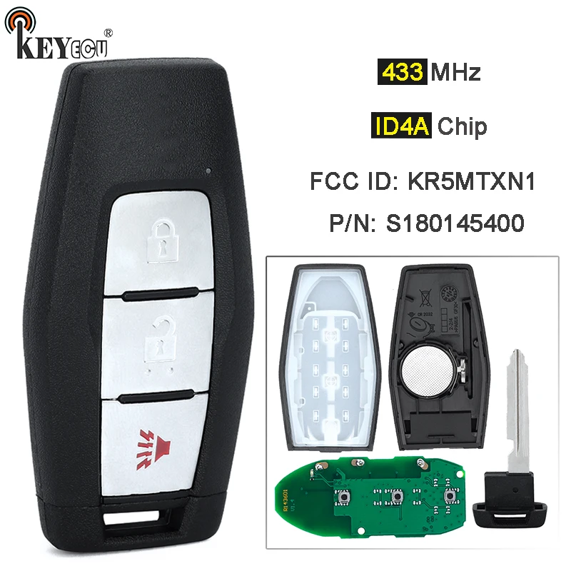 

KEYECU 433.92MHz 4A Chip FCC ID: KR5MTXN1, P/N: S180145400 Samrt Keyless Remote Key Fob for Mitsubishi Outlander 2021 2022 2023