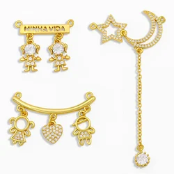 OCESRIO CZ Gold Plated Boy and Girl Family Couple Pendant Charms for Necklace Jewelry Making Supplies Wholesale pdta173