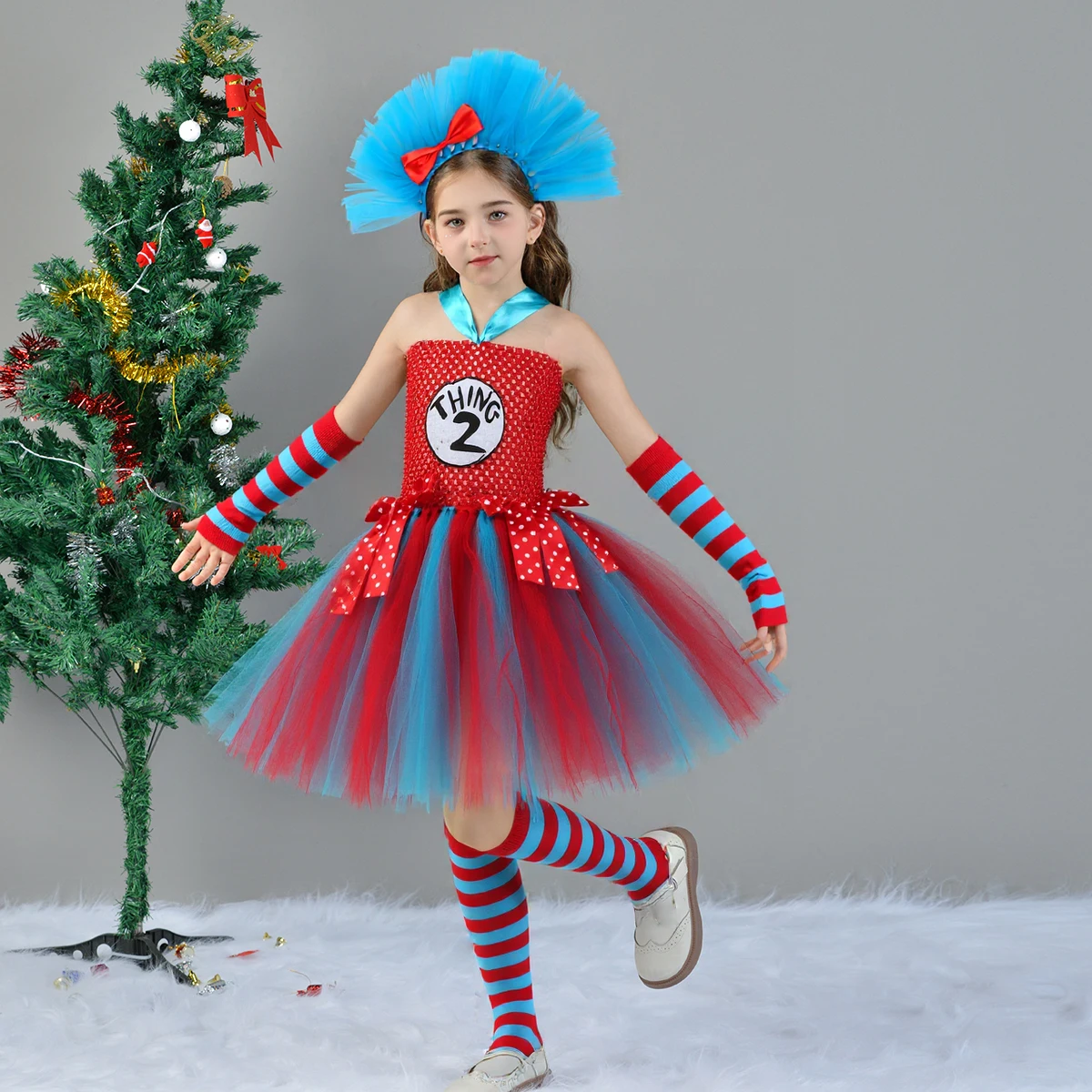 Dr. Seuss Thing 1 Thing 2 Halloween Costume Cat in the Hat Girls Tutu Dress for Kids Dress Up Birthday Party Christmas Clothes