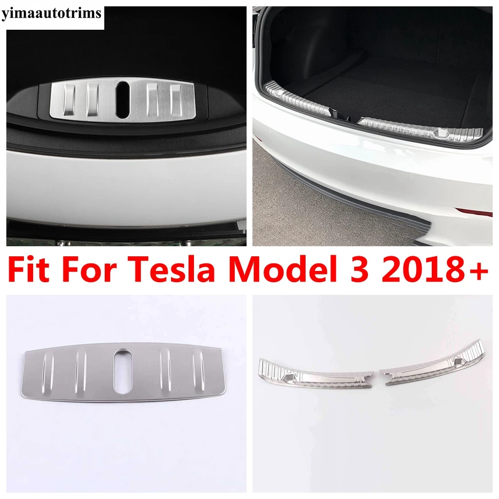 

Stainless Steel Front Rear Bumper Protector Sill Accessories For Tesla Model 3 2018 - 2021 Car Door Guard Foot Plate Cover Trim