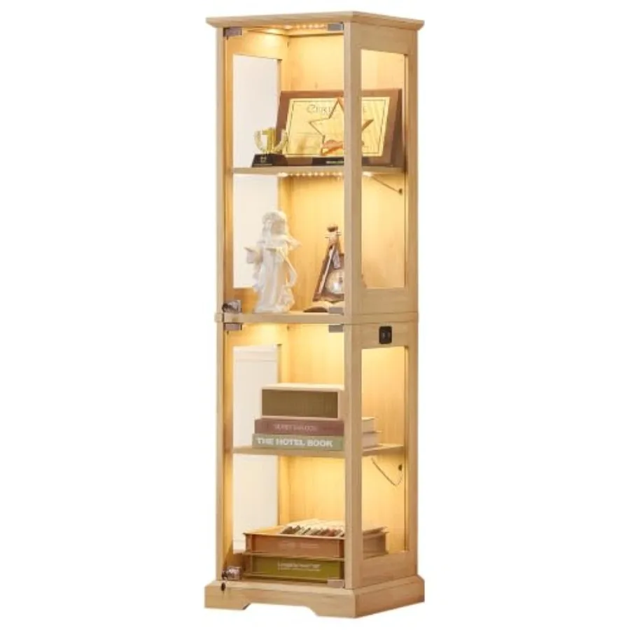 Farmhouse Narrow Glass Display Cabinet with Doors and Lock