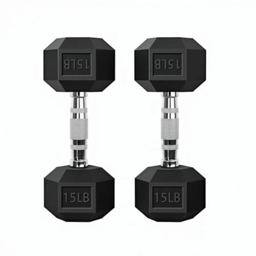 

Coated Super Rubber Hex Dumbbell Weight 5LBS to 50LBS for Home Gym Fitness Training in Black with Non-Slip Surface and Durable