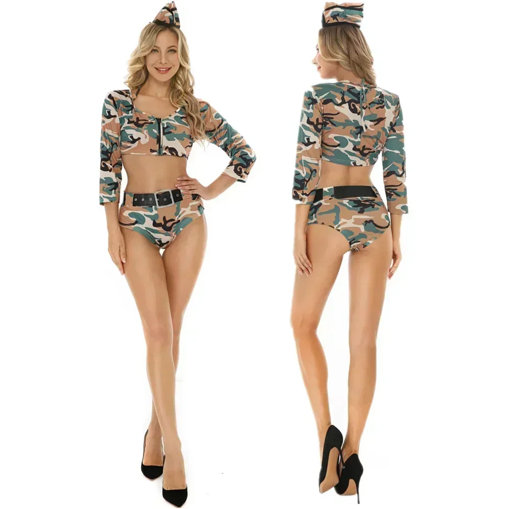 

Sexy Women Lingerie Erotic Costumes Halloween Army Military Camouflage Occupation Outfit Adult Game Cosplay Uniform