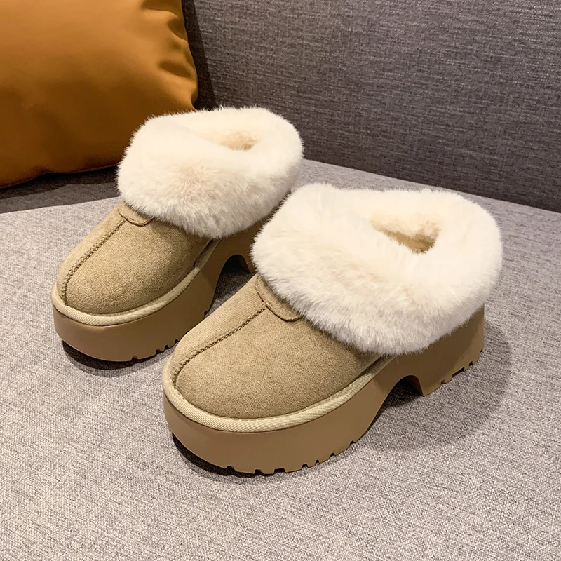 Women's Cotton Boots Winter New High Heel Frosted and Fleece Shallow Cut Snow Boots Fashion Comfort Increase Warm Low Top Boots