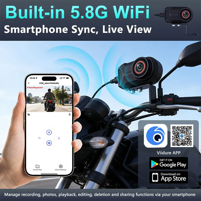 2K Motorcycle Dash Cam WiFi Driving Recorder Waterproof Rainproof Outdoor Camera for Electric Scooter Motor Bike view 6