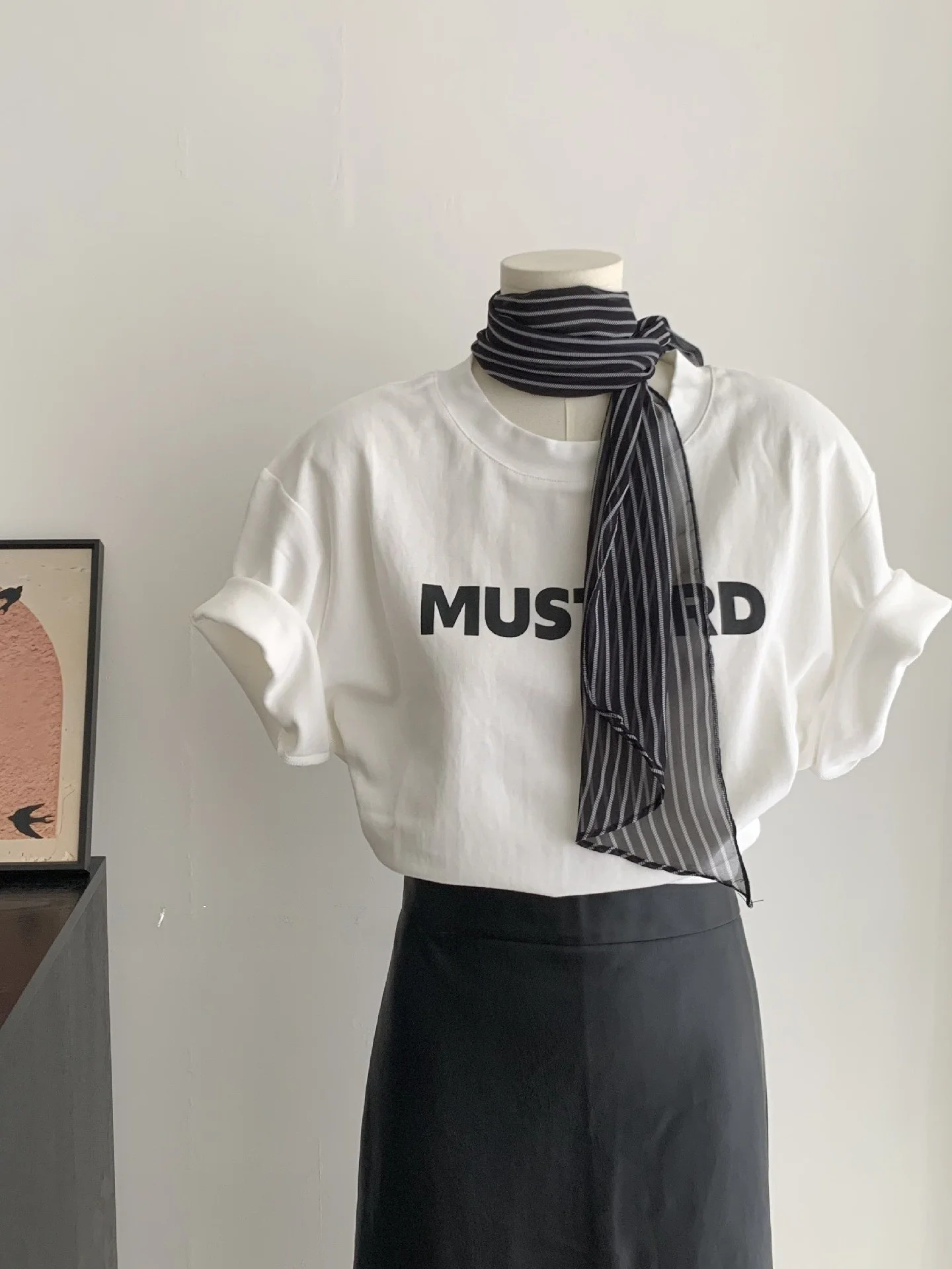 

Slim Bla White Stripes Silk Scarf Vintage Artistic Korean Sle Thin Polyester Fiber Summer Faion Accory ex