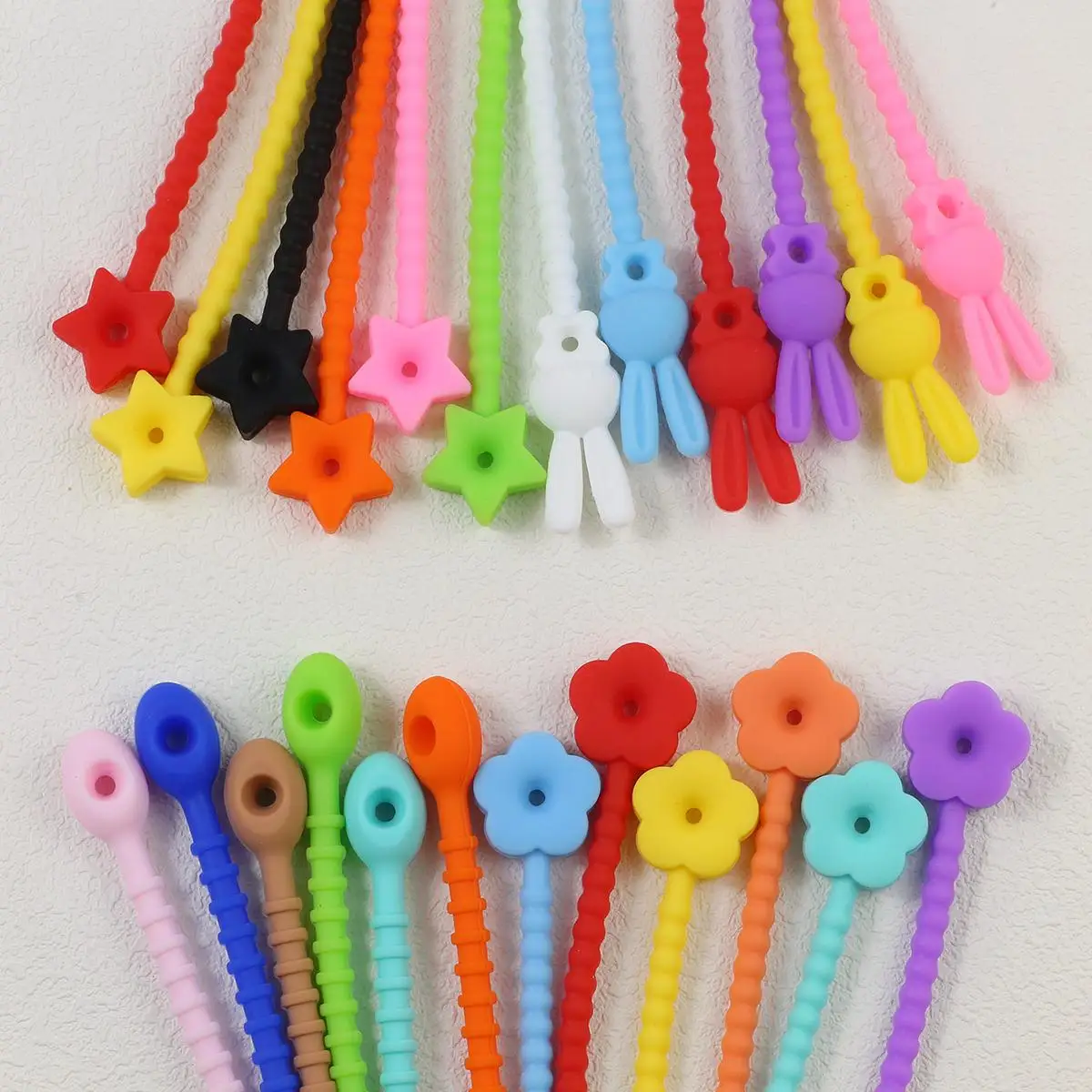 50/10Pcs Cute Flower Stars Rabbit Silicone Rubber Soft Style Ties Cord Ties Straps Adjustable For Jewelry Fastening DIY Simple