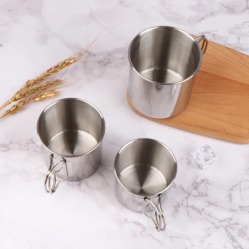 1Pc Stainless Steel Folding Handle Cup Portable CarabinerOutdoor Camping Cups for Home Outdoor Camping Accessories