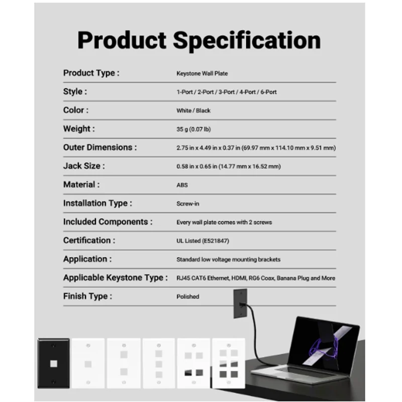 For RJ45 CAT6 / HDMI 4K/ USB3.0 / Type-C 10Gbps / USB B Keystone Coupler Female to Female Coax 1-6 Port Keystone Wall Plate DIY