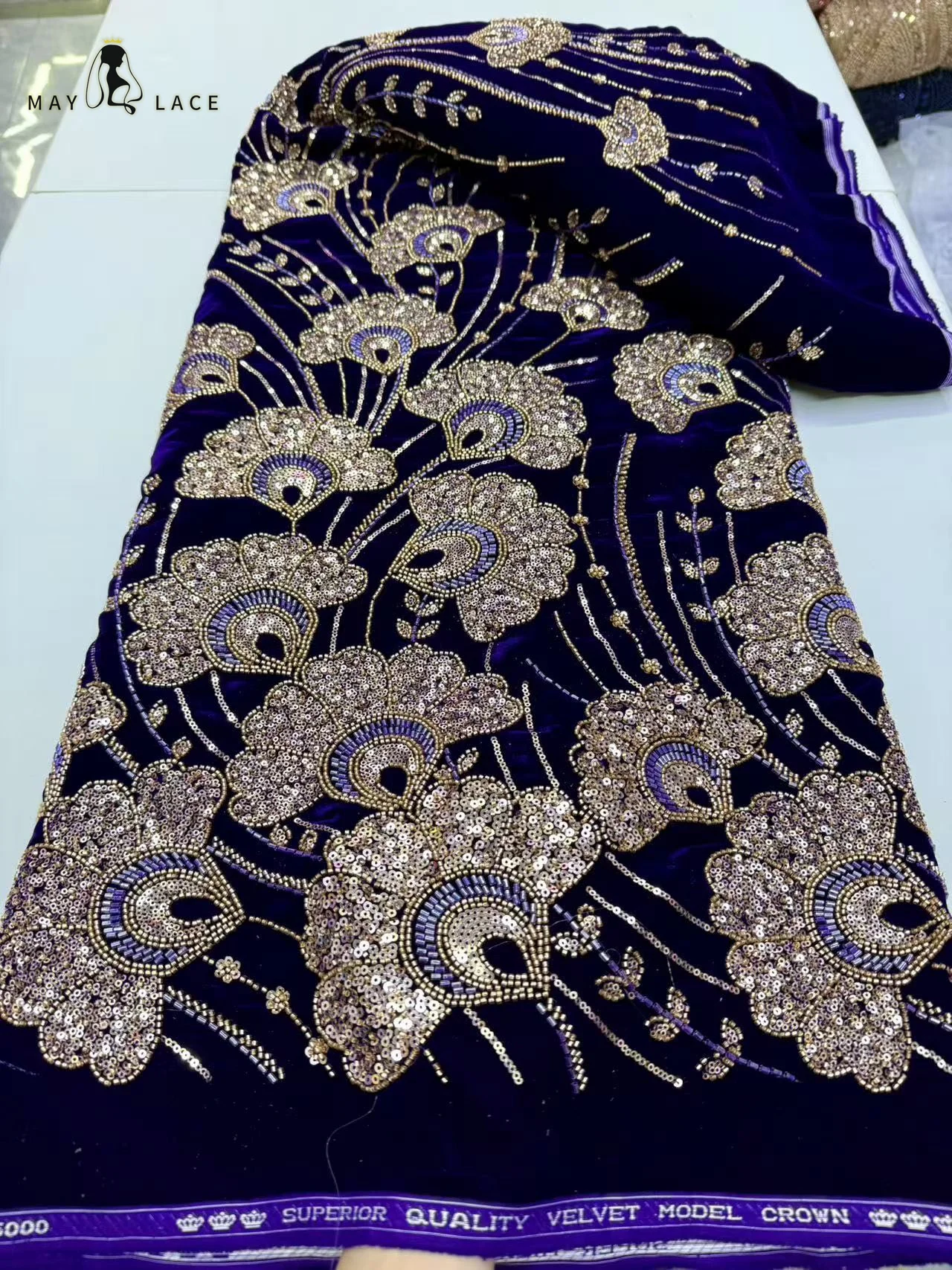 

African Velvet Beaded Heavy Lace Fabric 2026 High Quality French Nigerian Sequins Embroidered Lace for Women Party Dress Sewing
