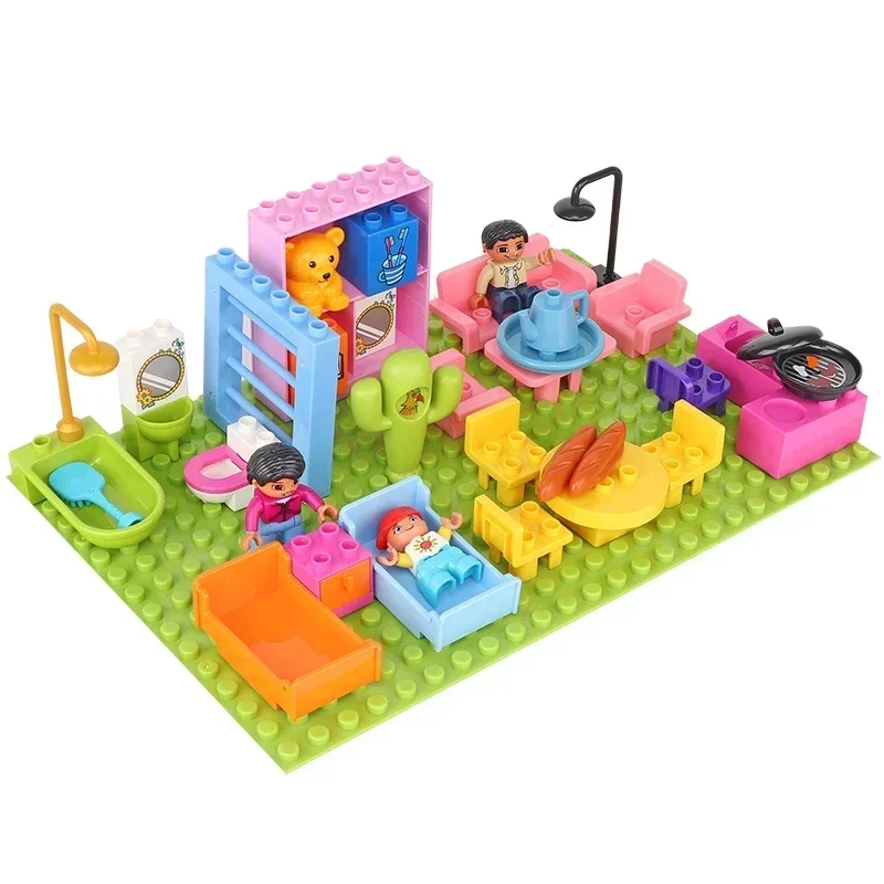 Big Building Blocks Doll House Bed Cabinet Table and Chairs Furniture Compatible Large Bricks Educational Toy Children Kid Gifts