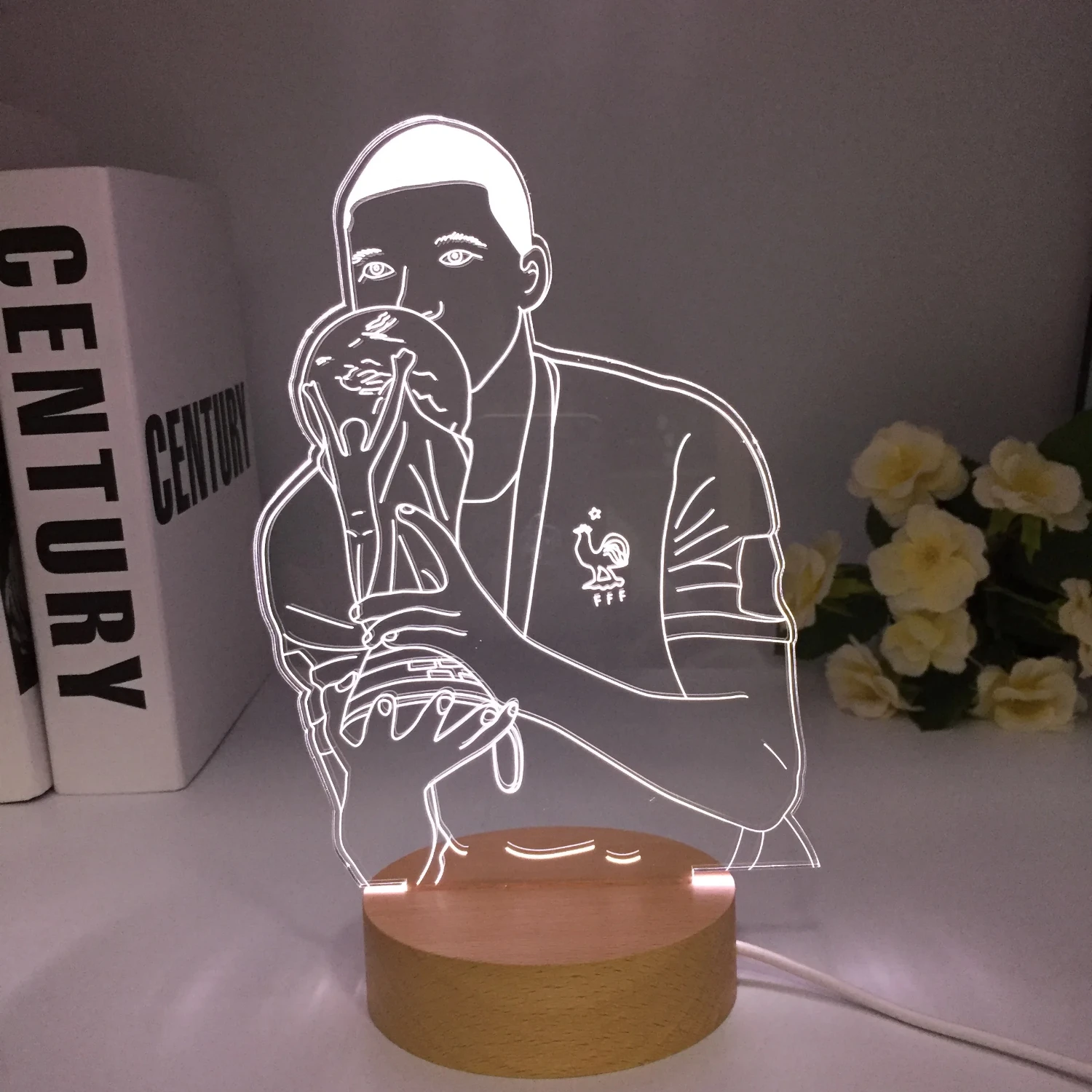 New Soccer Football Star Kylian Mbappes lampada 3D in legno 7 colori comodino camera da letto LED USB Night Light Decoracao Kis giocattolo regalo in legno