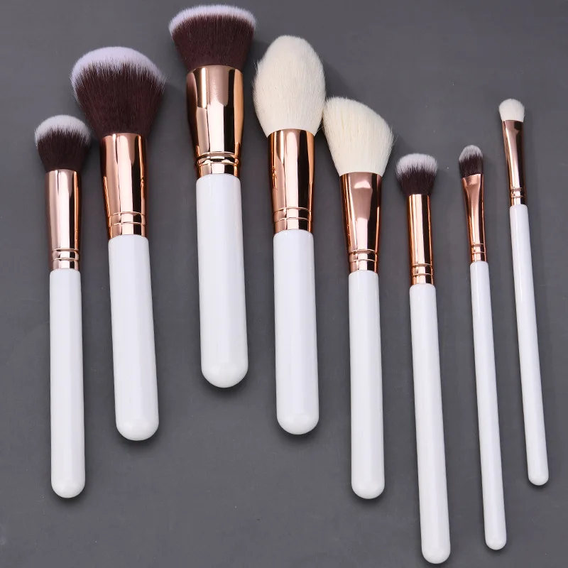 15 Pcs Premium White Wooden Makeup Brushes Set - Natural Goat Hair Eyeshadow & Powder Brush Professional Cosmetic Tools