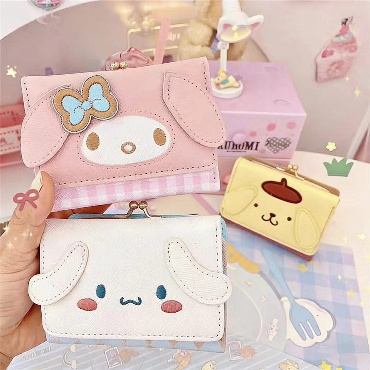 

Sanrio Cinnamoroll Wallet Bag Casual Fashion Pu Leather Coin Purse Cute Kuromi My Melody Cute Folding Card Bags For Women Wallet