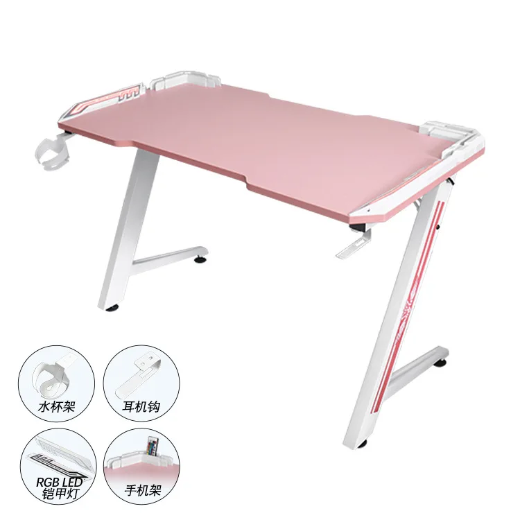 Customized Pink Long Big Gaming Racing PC RGB  Home Desk Office  Fiber Computer Table with Wireless Charging