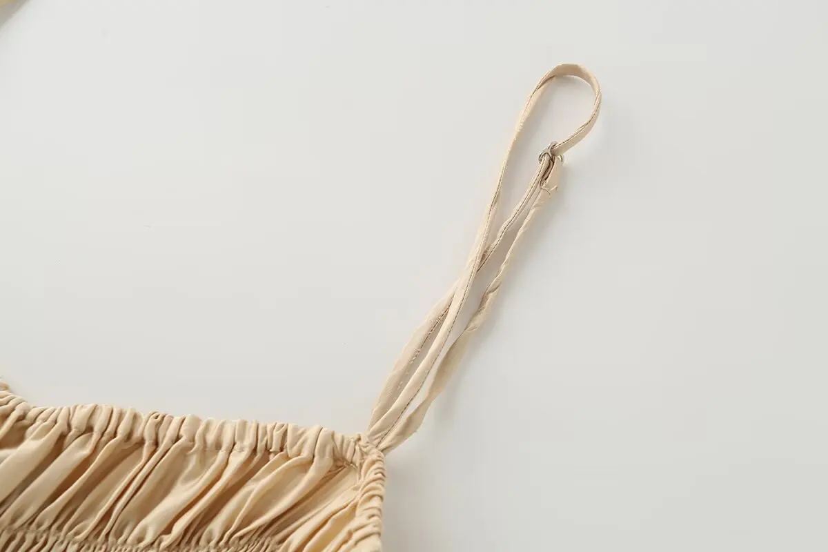 Nlzgmsj 2026 Sexy Damen Smock-Top mit Spitzenbesatz, Spaghettiträgern, einfarbig, Rüschensaum, ärmellos, lässiges Camisole-Oberteil – Detail 4