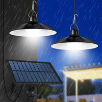 Solar Pendant Light Outdoor Waterproof LED Lamp Double-head Chandelier Decorations with Remote Control for Indoor Shed Barn Room