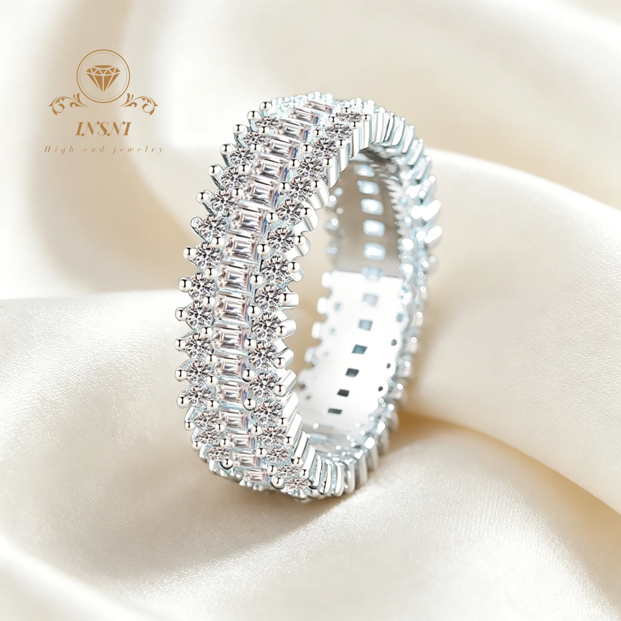 S925 Sterling Silver Full Moissanite Ring Affordable Light Luxury Jewelry Gift Non-Allergy Thick Electroplating Daily Wear