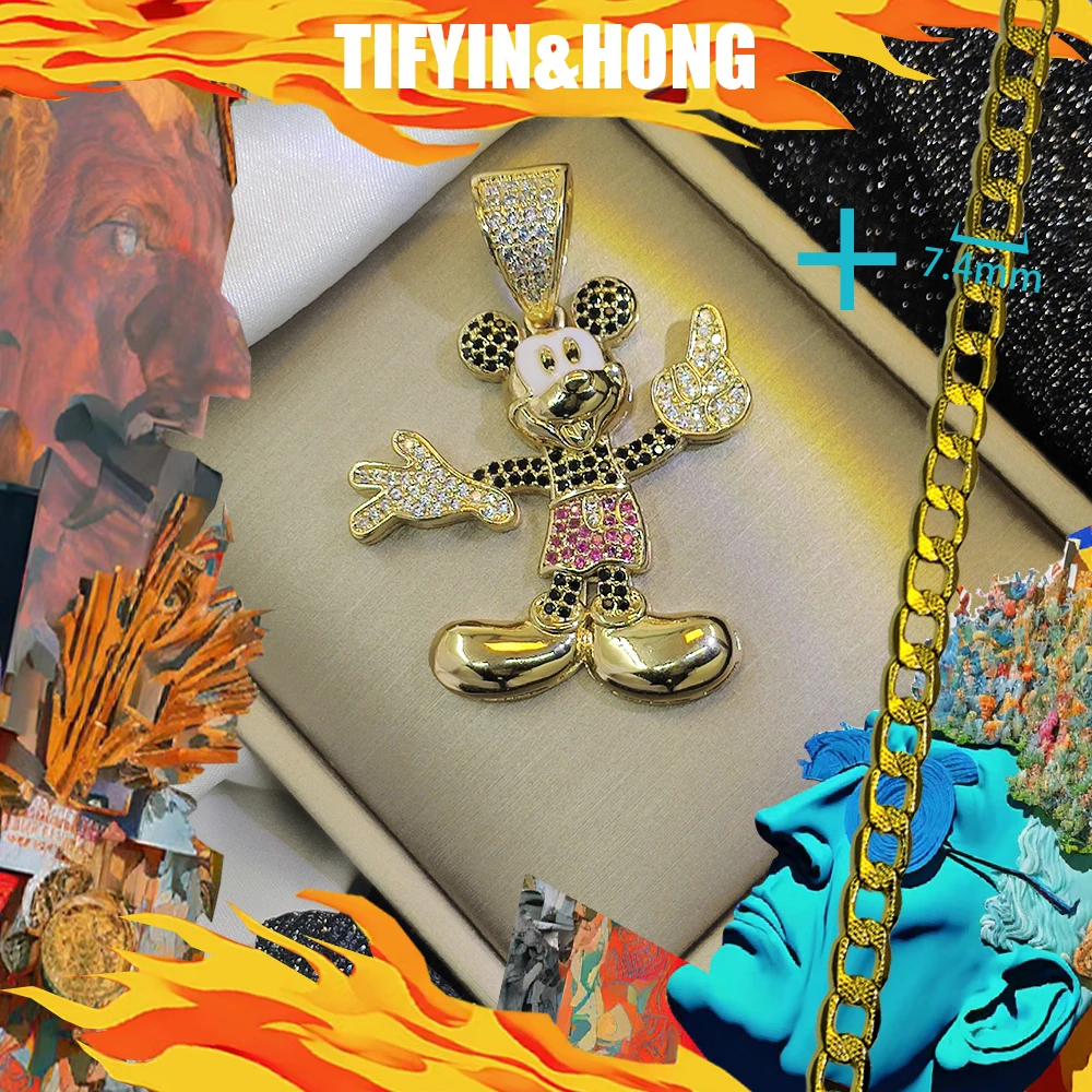 Luxury hip-hop trendy necklace paired with 18K gold-plated pendant, exquisite independent packaging, fashionable holiday gift