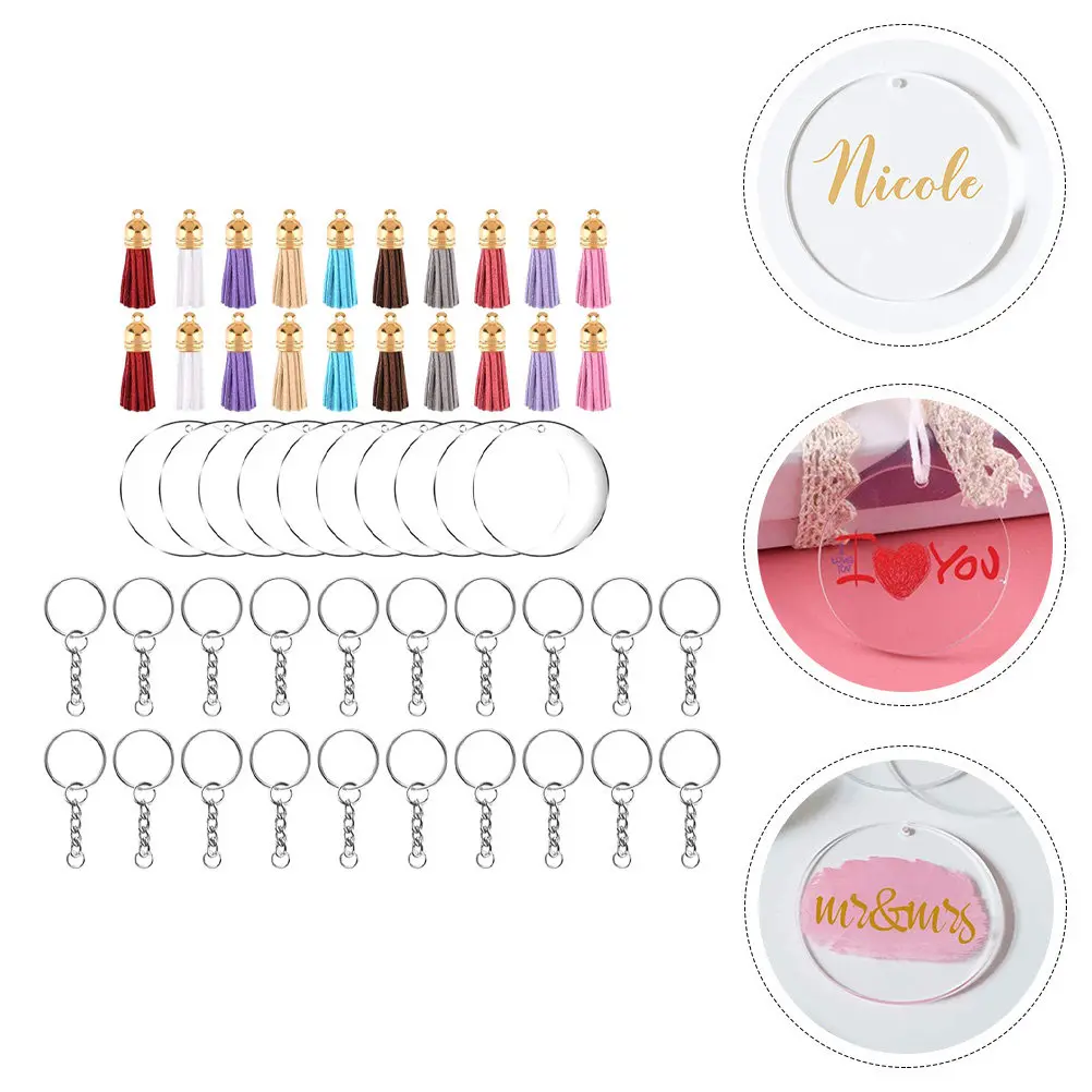 

1Set DIY Keychain Kit Premium Acrylic Circle Pendants Alloy Hooks Tassels for Keys Bags Handbags Craft Supplies Keychain Making