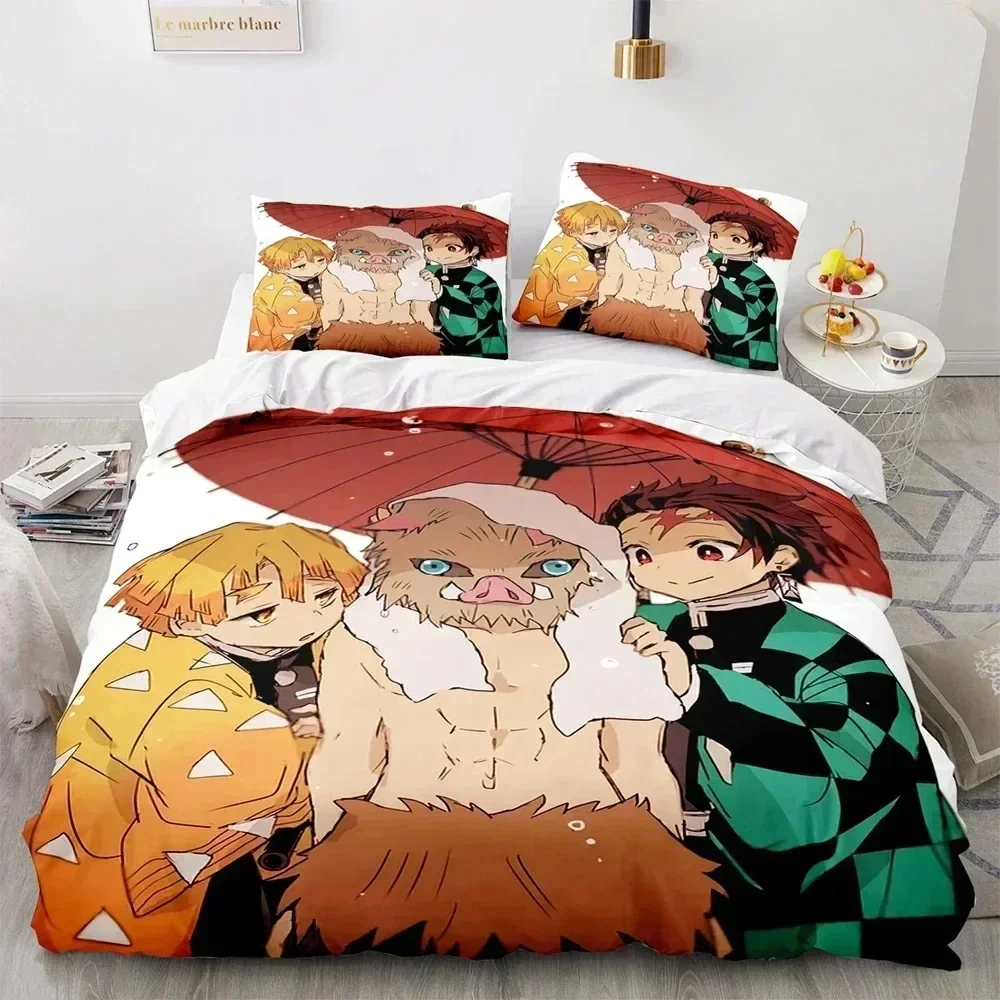 

Anime Demon Slayer Kamado Tanjirou Bedding Set Printed Bed Set With Pillowcase Duvet Cover Soft Queen King Size Bedclothes Home