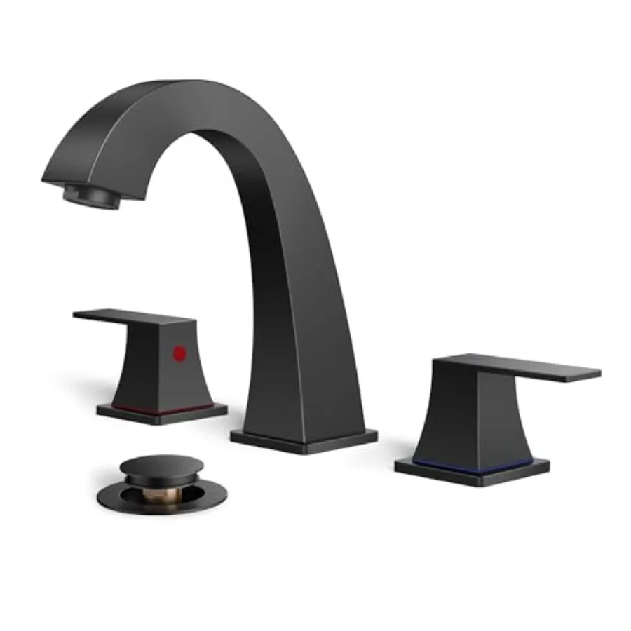 

Bathroom Faucet 3 Hole, Bathroom Sink Faucet for Vanity with Pop-up Drain and Supply Lines, Lead-Free 8 Inch Widespread Faucets