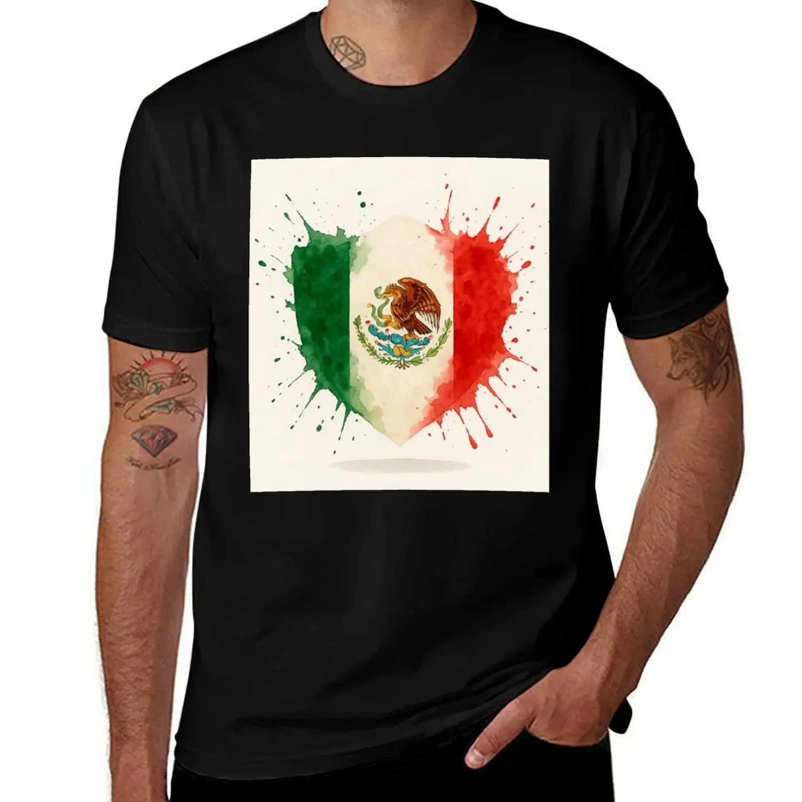 

Mexico Flag – Watercolor Splash Design T-Shirt man clothes anime t shirts summer clothes shirts men graphic