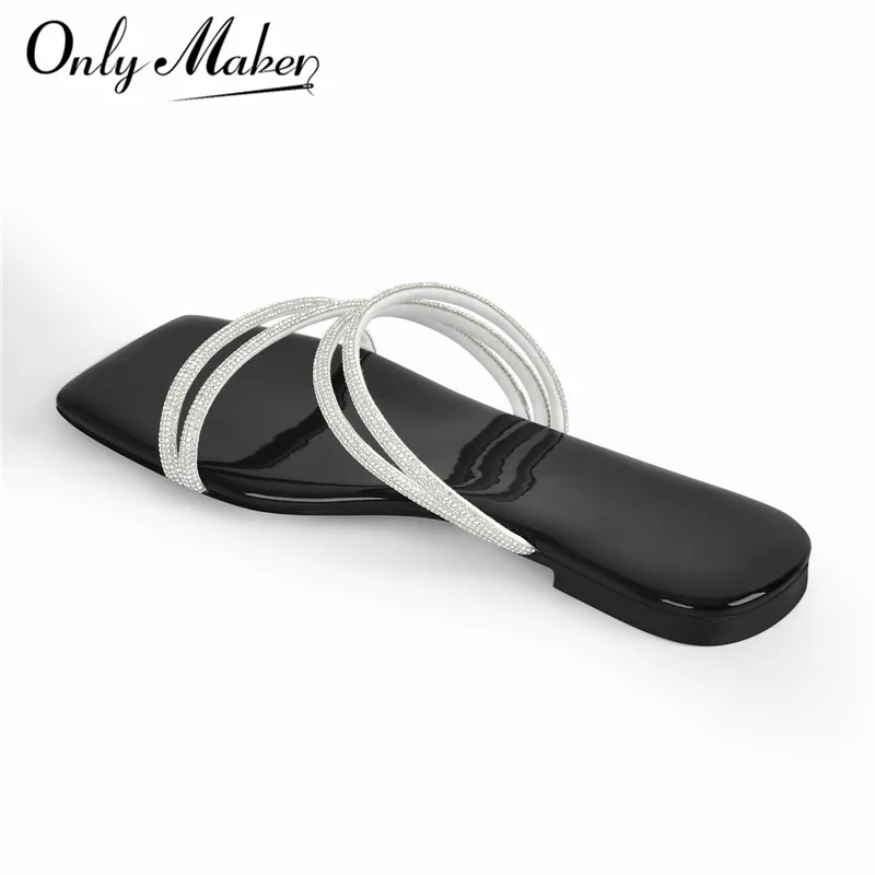 

Onlymaker Womens Big Size Square Toe Flat Sandals Casual Soft Summer PVC Slip On Sandals