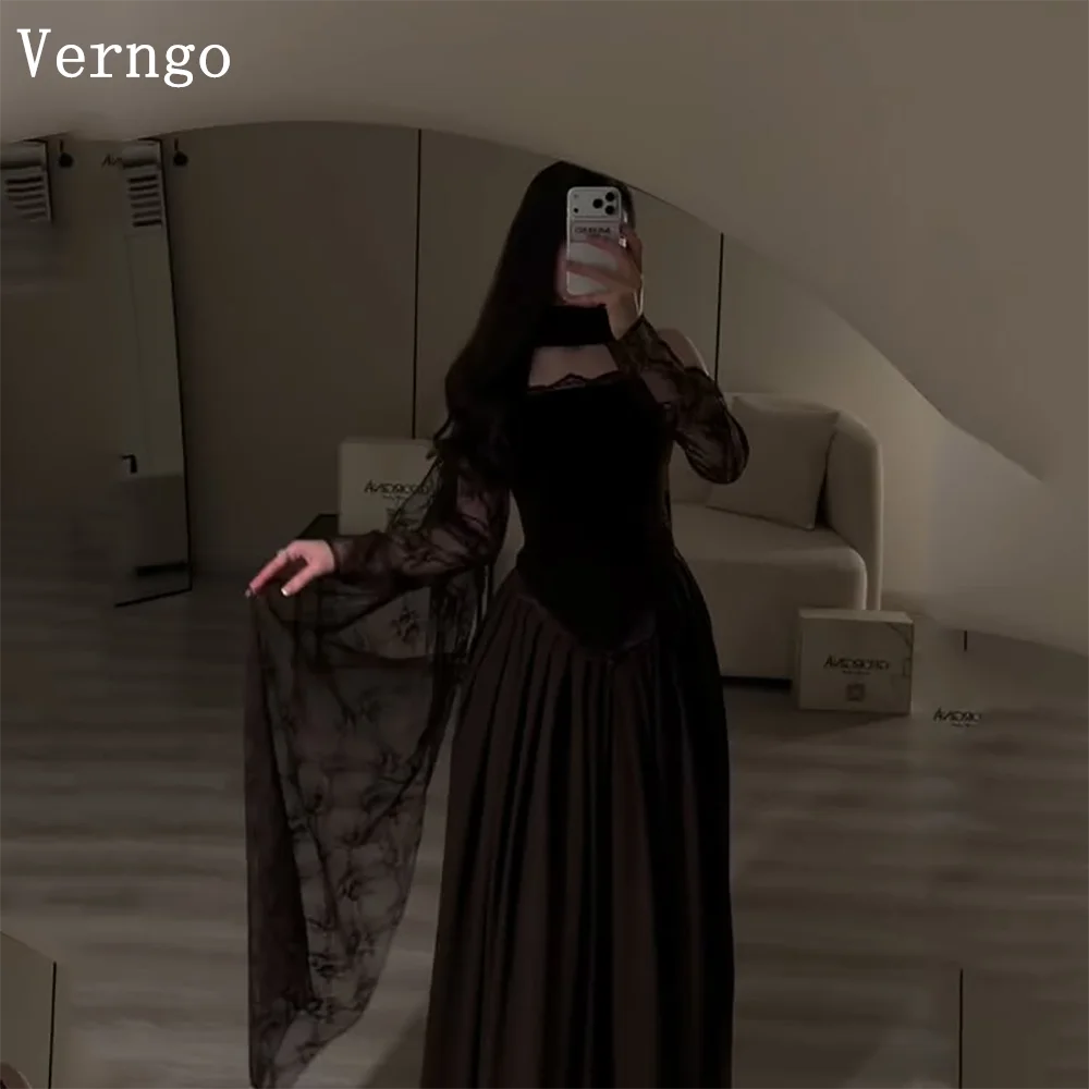 

Verngo Brown Lace Evening Dress 2 Pics Mermaid Elegant Prom Party Gowns Modest Saudi Arabia Formal Dress Customized