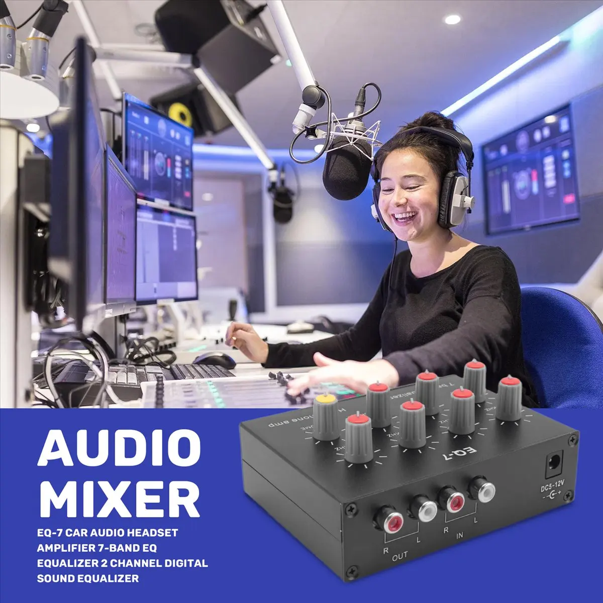 L77A EQ-7 Car Audio Headset Amplifier 7-Band EQ Equalizer 2 Channel Digital Sound Equalizer